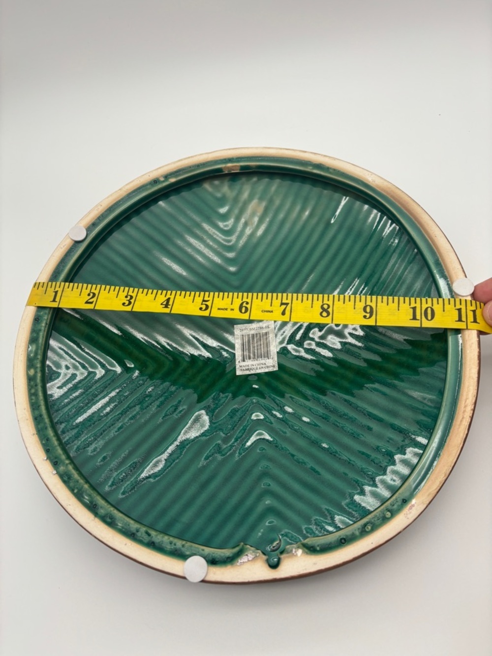 Green Textured Ceramic Decorative Plate Wall Decor Boho Modern Rustic Farmhouse - Picture 8 of 12
